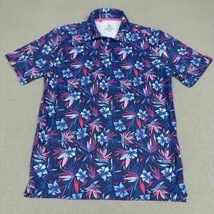 Scales Polo Shirt Mens Large Blue‎ Floral Tropical Performance Golf Stretch